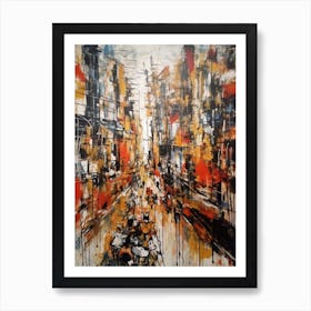 Painting Of A Tokyo With A Cat In The Style Of Abstract Expressionism, Pollock Style 1 Art Print