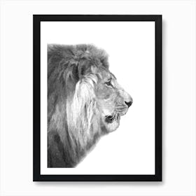 Black and White Lion Profile Art Print