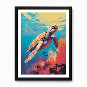 Sea Turtle Swimming Colour Pop 3 Art Print