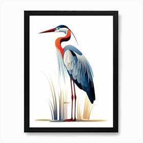 Colourful Geometric Bird Great Blue Heron 1 Art Print