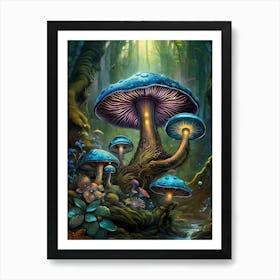 Neon Mushrooms In A Magical Forest (3) Art Print