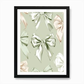 Green Lace Bows Pattern Art Print