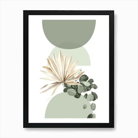Boho Botanical Art, Sage Green and Beige Abstract, Eucalyptus and Palm Leaves 2 Art Print