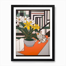 Daisies With A Cat 2 Abstract Expressionist Art Print