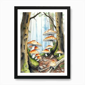 Mushrooms In The Forest 3 Art Print