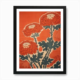 Kiku Chrysanthemum 3 Vintage Botanical Woodblock Art Print