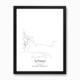 Schwyz,Switzerland Minimalist Map Art Print