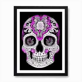 Skull With Psychedelic Patterns Pink Doodle Art Print