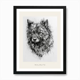 Malmute Furry Dog Line Sketch 1 Poster Art Print