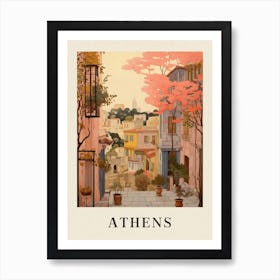 Athens Greece 3 Vintage Pink Travel Illustration Poster Art Print