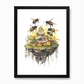 Drone Bee Beehive Watercolour Illustration 2 Art Print