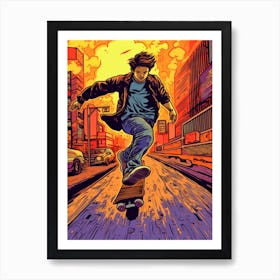 Skateboarding In Tokyo, Japan Comic Style 1 Art Print