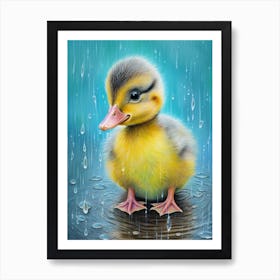 Cute Duckling In The Rain 2 Art Print