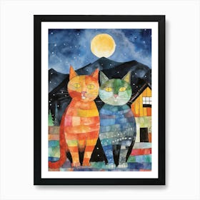 Cats In The Field With A Medieval Village In The Background 1 Art Print