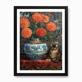 Dahlia With A Cat 4 William Morris Style Art Print