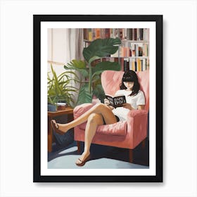 Girl Reading Books With Plants Art Print