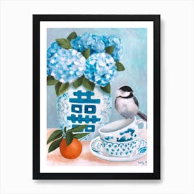 Chinoiserie Bird And Orange Art Print