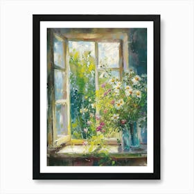 Daisy Flowers On A Cottage Window 3 Art Print