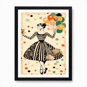 Audrey Hepburn Style - Girl With Balloons  Art Print