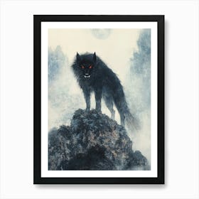 Wolf On A Rock Art Print