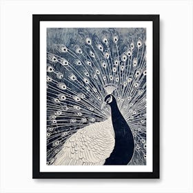 Navy Blue Peacock Feather Portrait 2 Art Print