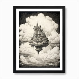 Castle In The Clouds Etching Style Art Print