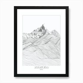 Annapurna Nepal Line Drawing 6 Poster Art Print