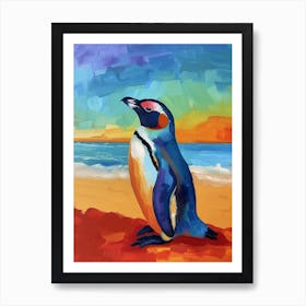 Galapagos Penguin St Andrews Bay Colour Block Painting 2 Art Print