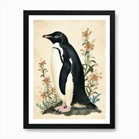 Adlie Penguin Santiago Island Vintage Botanical Painting 1 Art Print