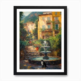Painting Of A Cat In Tivoli Gardens, Italy In The Style Of Impressionism 03 Art Print