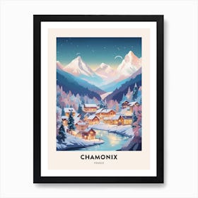 Winter Night  Travel Poster Chamonix France 2 Art Print