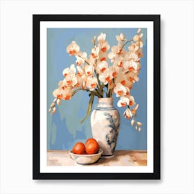 Peacock Orchid Flower And Peaches Still Life Painting 1 Dreamy Art Print