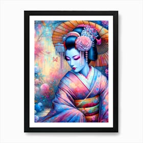 Japan Traditional Geisha Illustration By Ad 117 Art Print