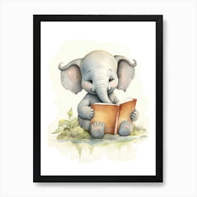 Elephant Painting Reading Watercolour 2 Art Print