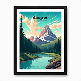 Jasper National Park Alberta Canada Mountain Modern Travel Illustration Art Print