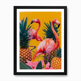 Retro Flamingo & Pineapple Polaroid Inspired 3 Art Print