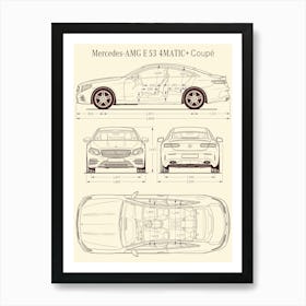 Mercedes Benz AMG E 53 4Matic Plus Coupe 2020 car blueprint Art Print