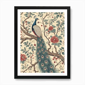 Sepia Floral Peacock In A Tree Wallpaper 2 Art Print