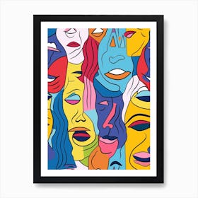 Colourful Abstract Face Line Drawing 1 Art Print