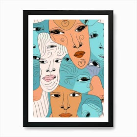 Colourful Abstract Face Line Drawing 3 Art Print