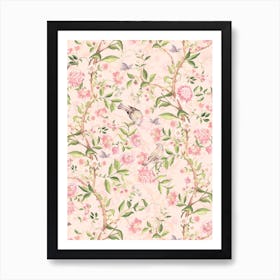 Pastel Blush Antique Chinoiserie With Birds And Flowers Art Print