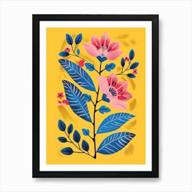 Pink Flowers On A Yellow Background Art Print