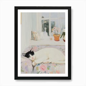 Cat Sleeping On A Sofa Art Print