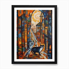 Painting Of Marrakech With A Cat In The Style Of Cubism, Picasso Style 3 Poster