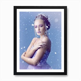 Beautiful Young Woman In The Snow Photo Art Print