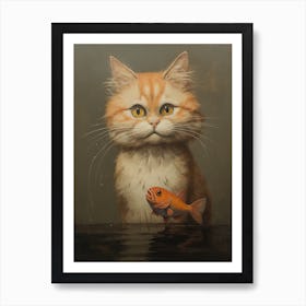 Cat With Fish Art Print