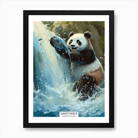 Giant Panda Catching Fish In A Waterfall 2 Art Print