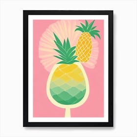 Pineapple Margarita Retro Pink Cocktail Poster Art Print