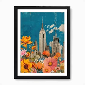 New York City   Floral Retro Collage Style 2 Art Print