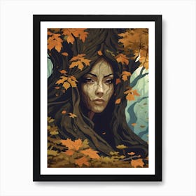 Woman In The Autumn Oak Art Print